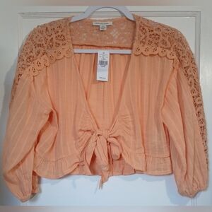 American Eagle Size XXS Coral Lace Tie-Front Blouse NWT